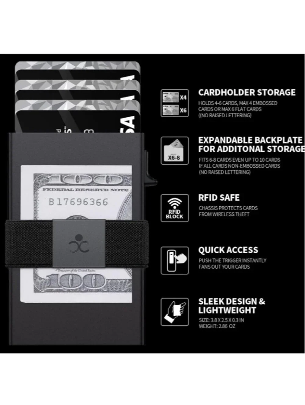 Mens Slim Minimalist Wallet Carbon Fiber RFID Blocking Card Holder Money Clip